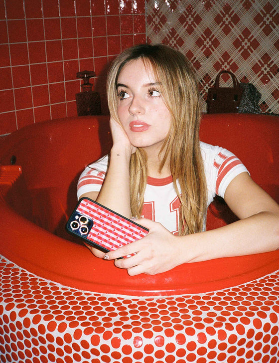 Red Gingham Hearts iPhone Case