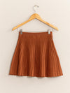High Waist Knit Pleated Flare Mini Skirt in Chocolate