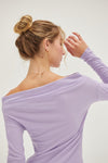Off The Shoulder Ribbed Knit Top in Taro