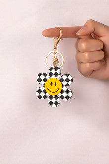  Smiley Checkered Flower Keychain