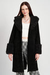 Faux Shearling Trim Corduroy Coat