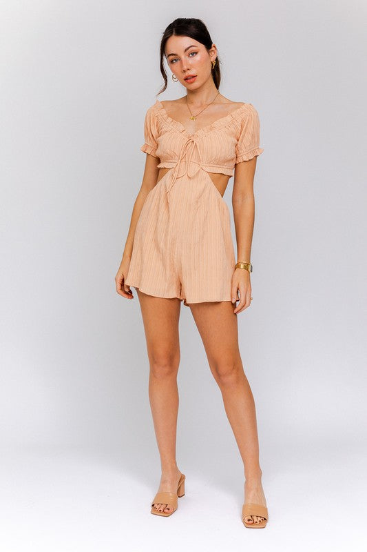 Apricot Off-Shoulder Cutout Romper