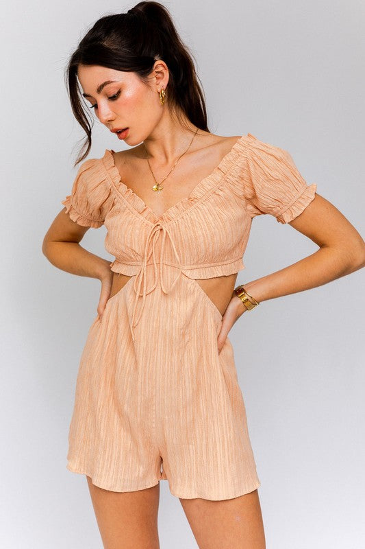 Apricot Off-Shoulder Cutout Romper