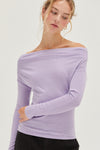 Off The Shoulder Ribbed Knit Top in Taro