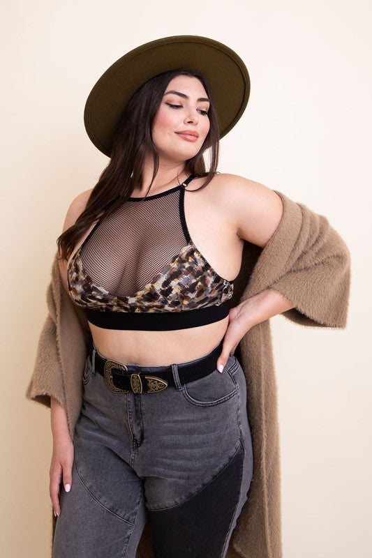 Mesh Print High Neck Bralette
