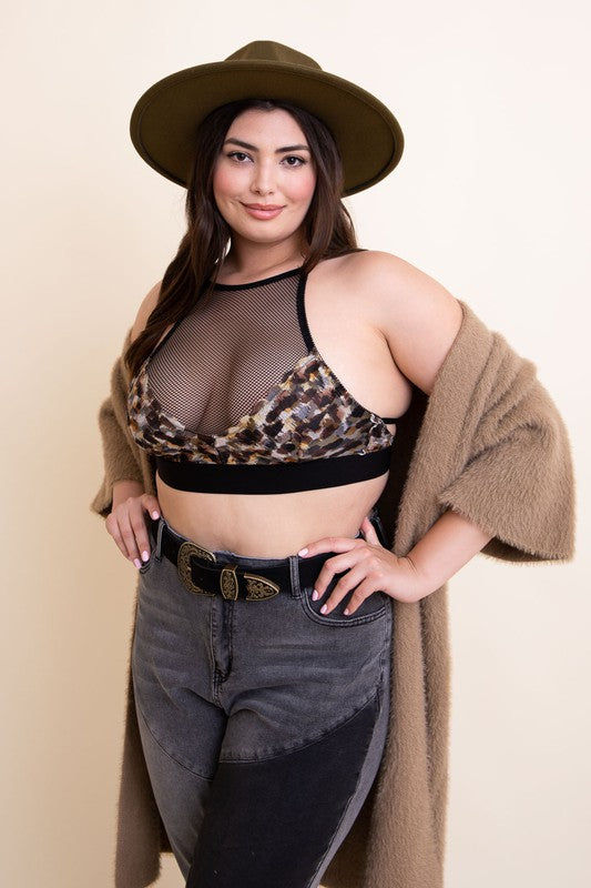 Mesh Print High Neck Bralette