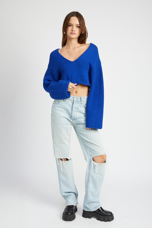 V Neck Cropped Sweater