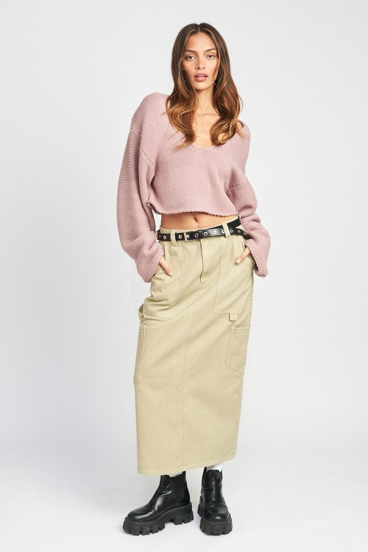 V Neck Cropped Sweater