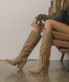  Out West- Knee-High Fringe Boots