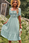 Gingham Puff Sleeve Midi Dress