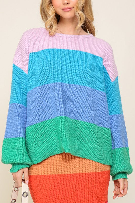 Bold Stripe Oversized Chunky Knit Pullover