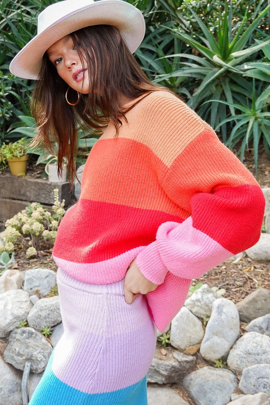 Bold Stripe Oversized Chunky Knit Pullover