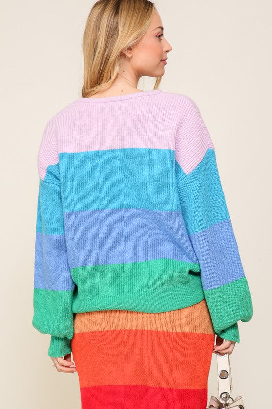 Bold Stripe Oversized Chunky Knit Pullover