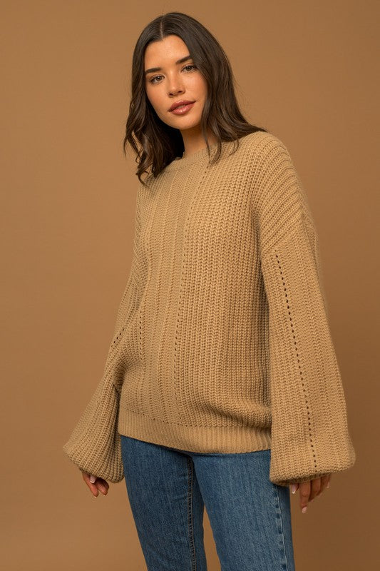 Taupe Balloon Sleeve Sweater