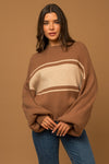 Contrast Stripe Mock Neck Sweater
