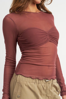  Crew Neck Sheer Layer Top