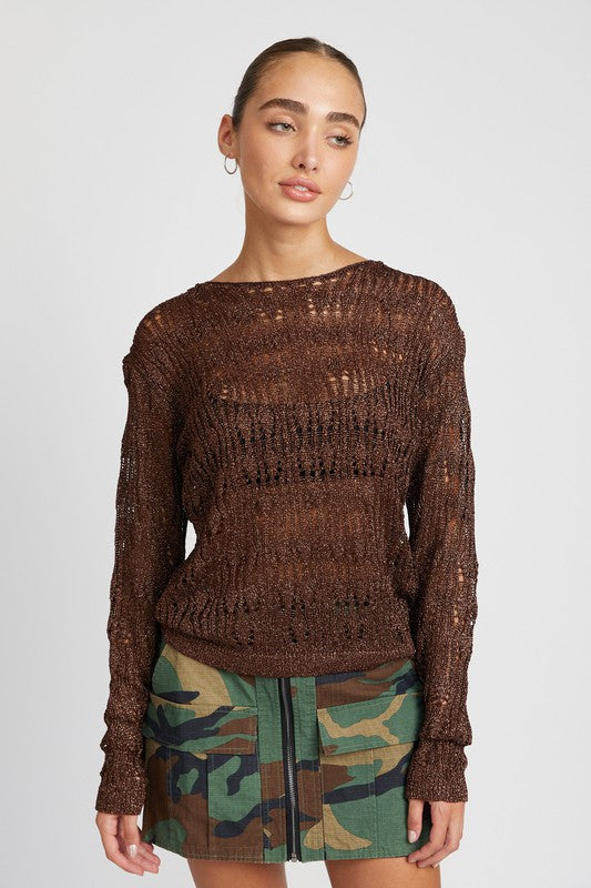 L/S Glitter Crochet Top
