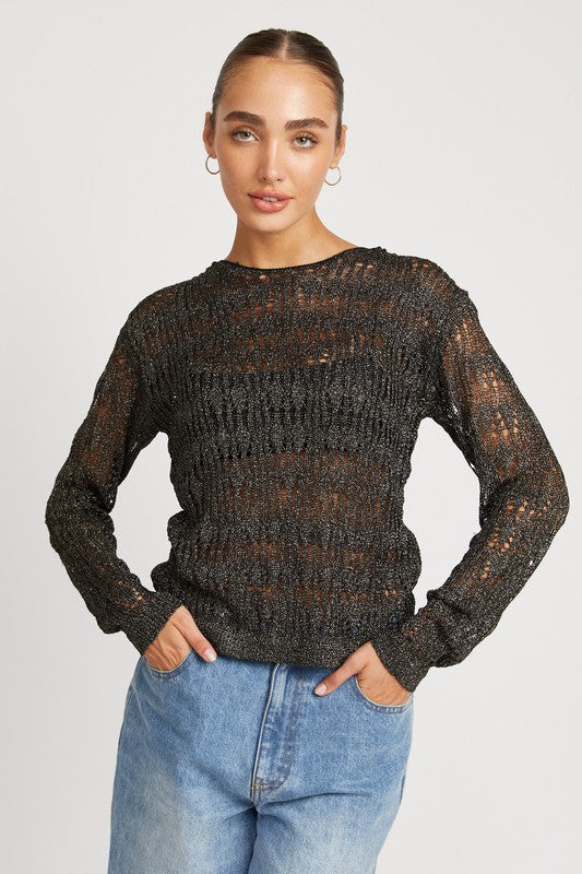 L/S Glitter Crochet Top