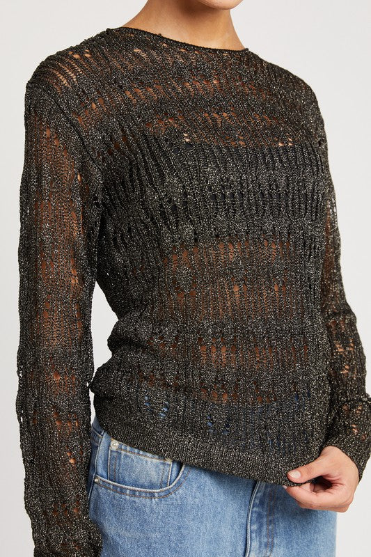 L/S Glitter Crochet Top