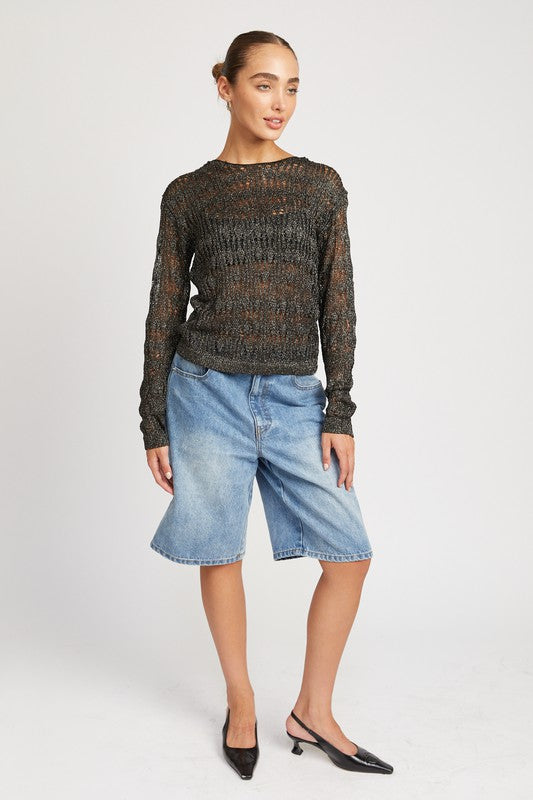 L/S Glitter Crochet Top