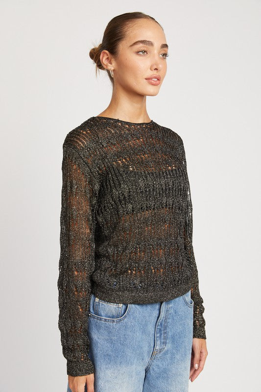 L/S Glitter Crochet Top