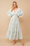 Sage Jacquard Floral Dolman Maxi Dress