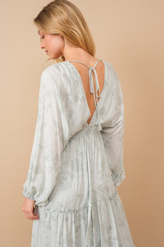 Sage Jacquard Floral Dolman Maxi Dress