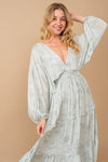 Sage Jacquard Floral Dolman Maxi Dress