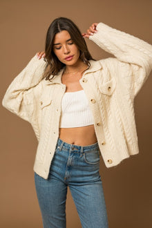  Jen Collared Cable Sweater Cardigan
