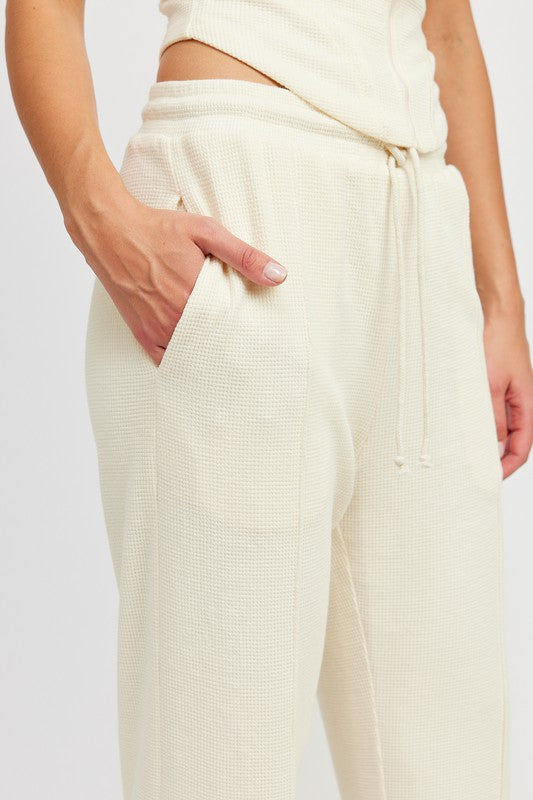 High Waisted Ivory Drawstring Pants