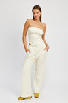 High Waisted Ivory Drawstring Pants