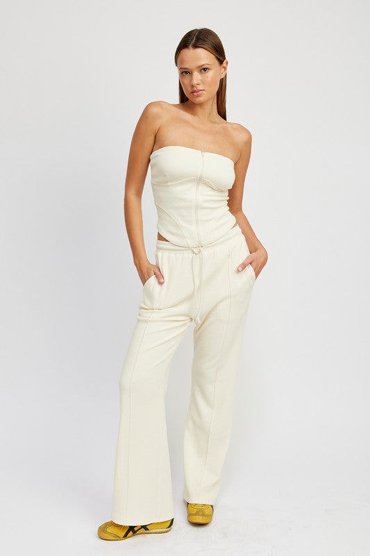 High Waisted Ivory Drawstring Pants