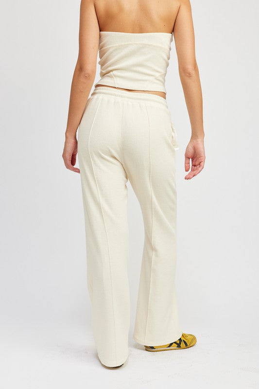 High Waisted Ivory Drawstring Pants