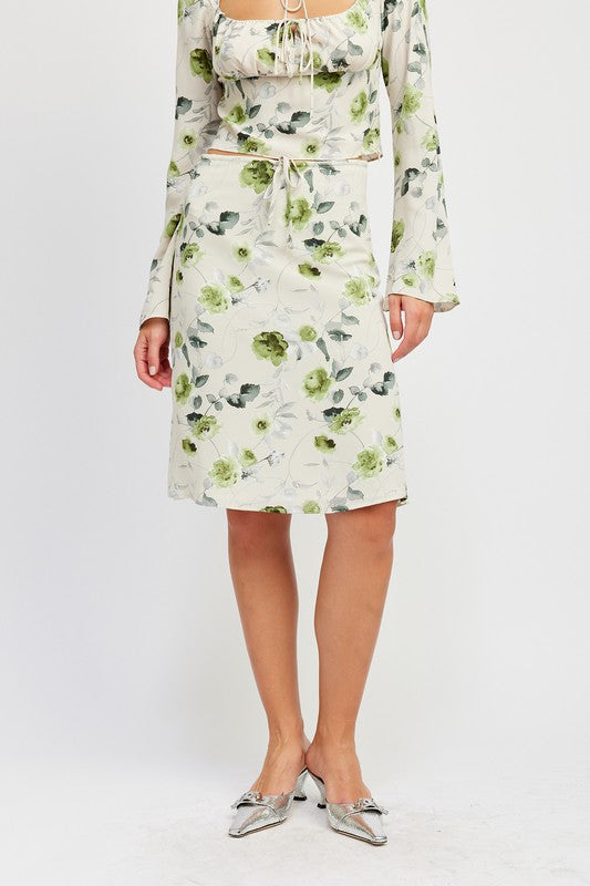 Drawstring Floral Midi Skirt