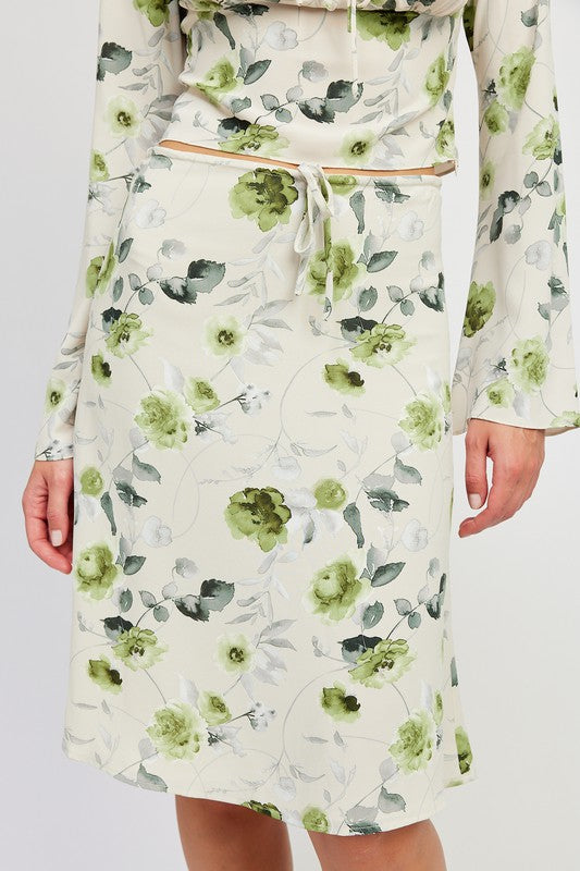 Drawstring Floral Midi Skirt
