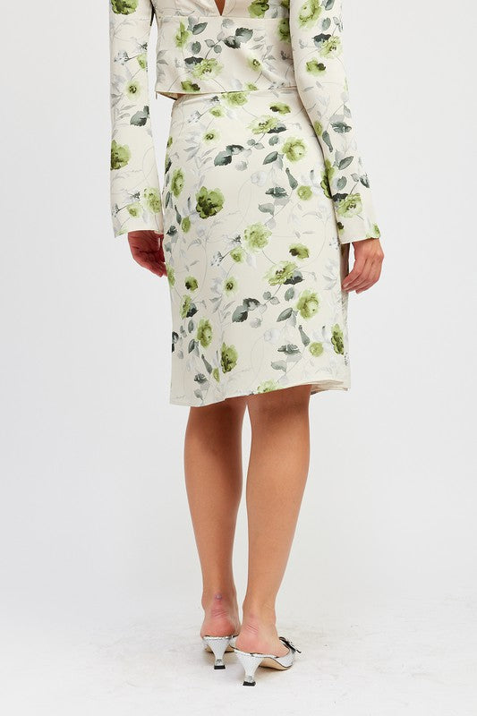 Drawstring Floral Midi Skirt