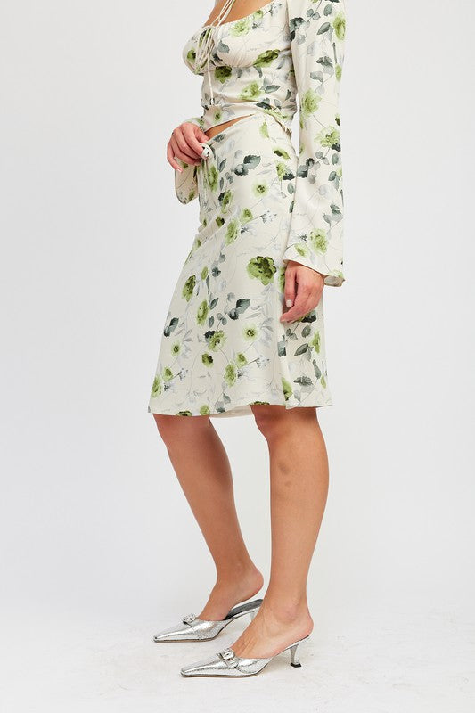 Drawstring Floral Midi Skirt