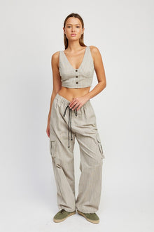  Drawstring Striped Cargo Pants