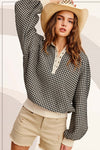 Oversized Two-Tone Textured L/S Top