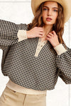 Oversized Two-Tone Textured L/S Top