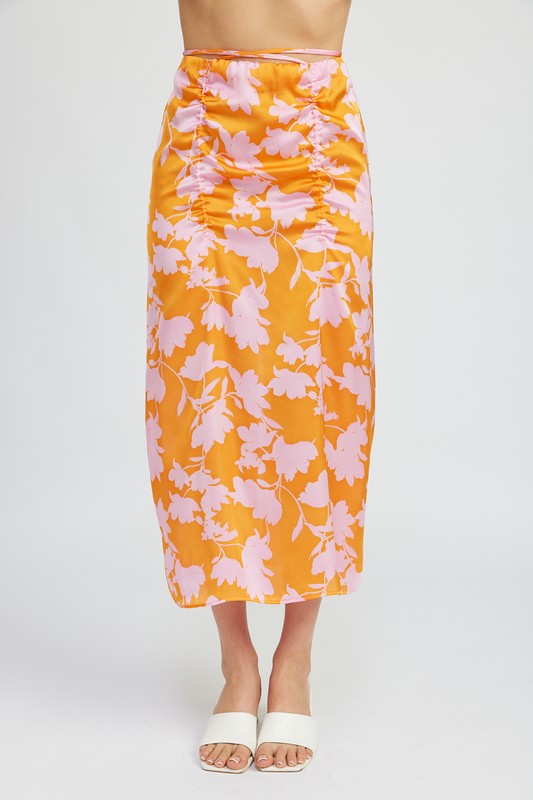 Ruched Contrast Maxi Skirt