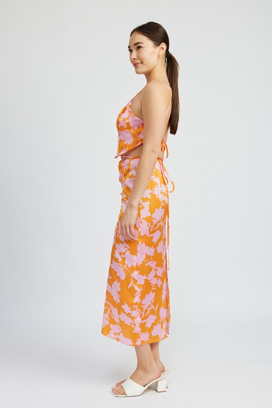 Ruched Contrast Maxi Skirt