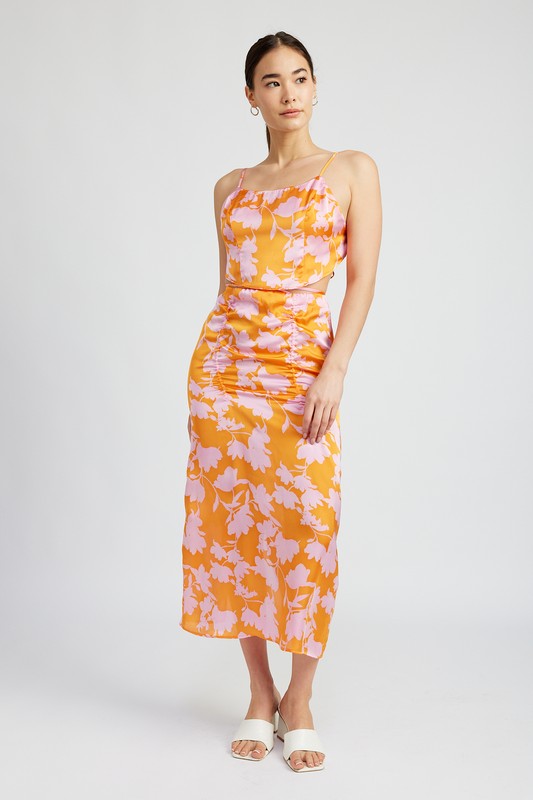 Ruched Contrast Maxi Skirt