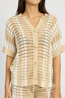  Striped Button Up Crochet Top
