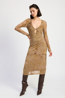  Midi L/S Key Hole Dress