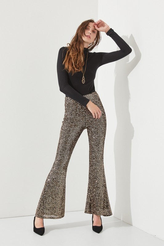 High-waist Sequin Flare Pants
