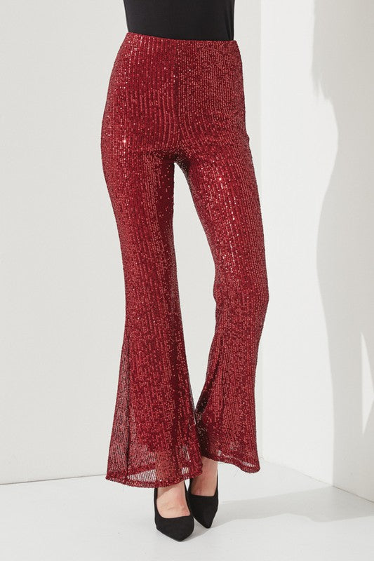 High-waist Sequin Flare Pants