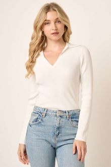  L/S Polo Ribbed Knit Top