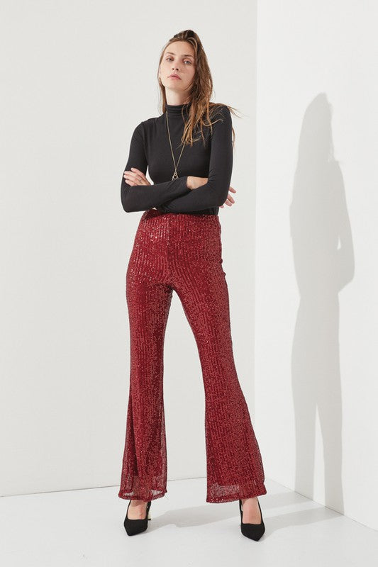 High-waist Sequin Flare Pants