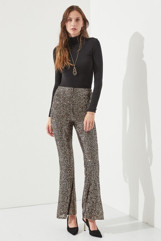 High-waist Sequin Flare Pants